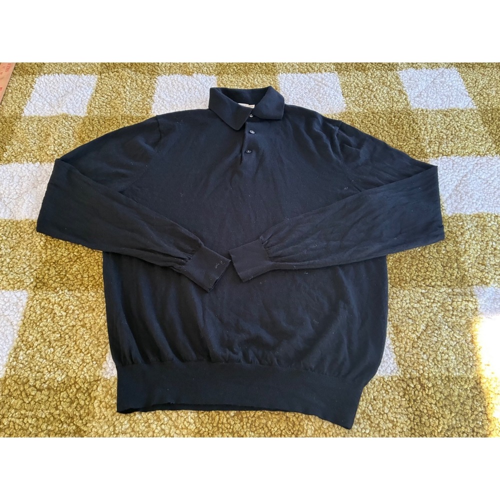 Suitsupply Mens Pure Wool Long Sleeve Polo Sweater Black XXL 3-Button Knit